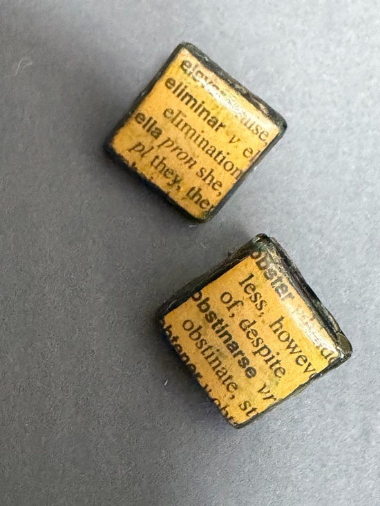 Jewelry - Vintage Yellow Book / Dictionary Page Square Earrings
